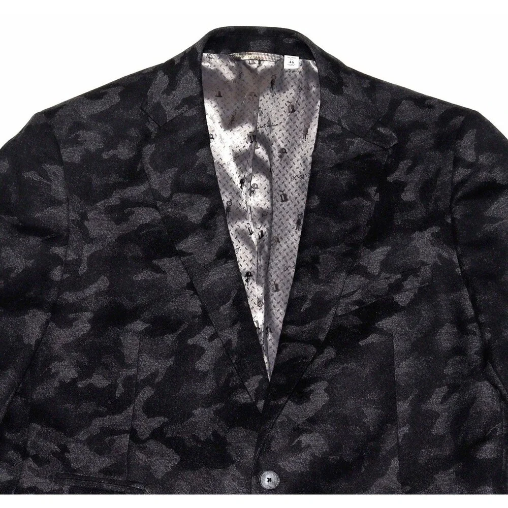 Robert Graham Sport Blazer‎ Mens 46 Black Gray Camo 2 Button Wool Cashmere Blend
